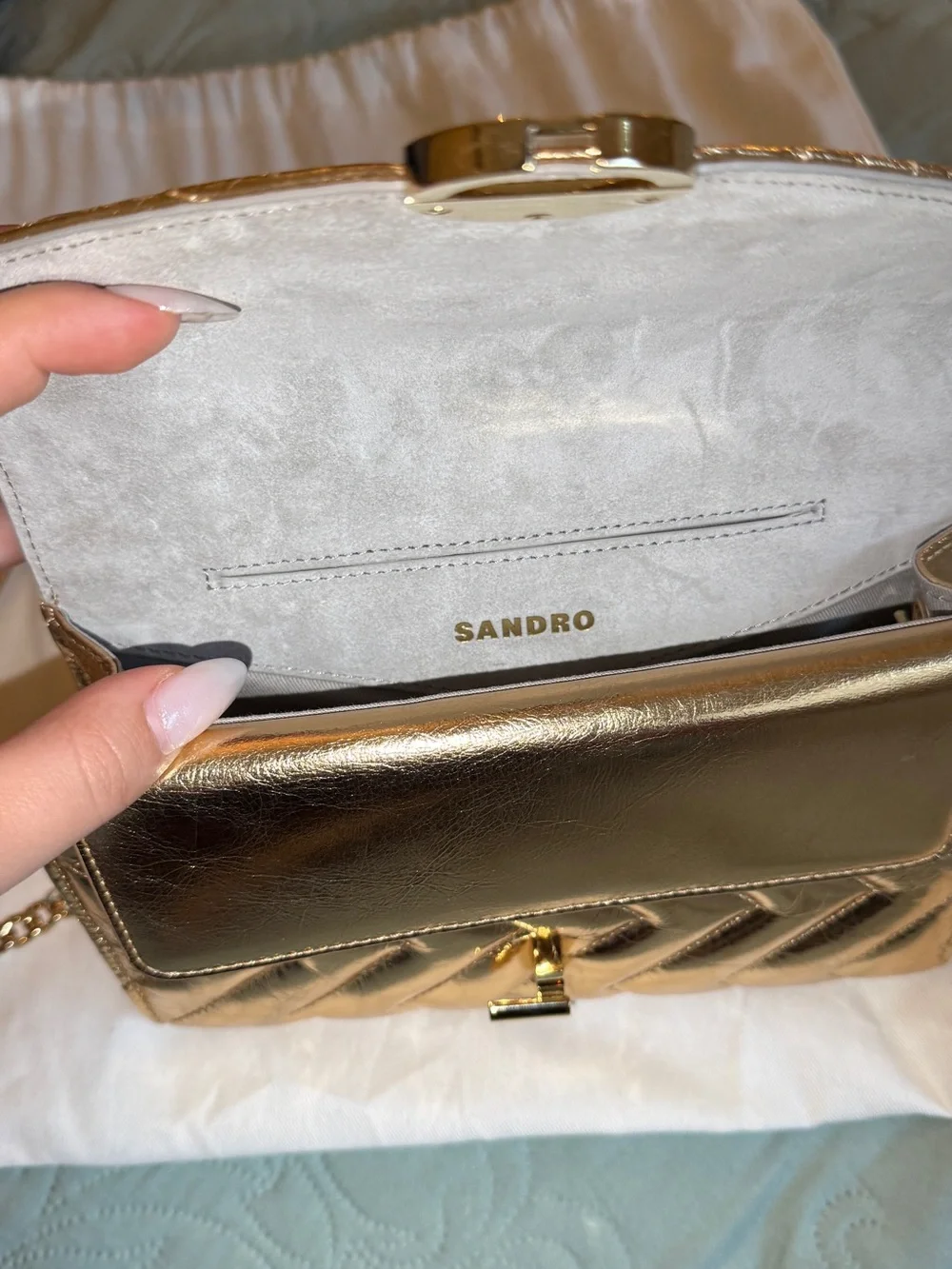 Sandro Yza Pocket Crackled Leather Clutch Brand New
